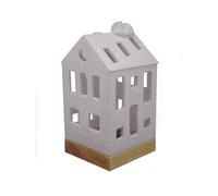 BOTANIC®-Photophore forme maison en céramique blanche avec chat taille M - diamètre 7,7 x H 16 cm