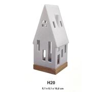 BOTANIC®-Photophore forme maison en céramique blanche taille L - diamètre 8 x H 19 cm