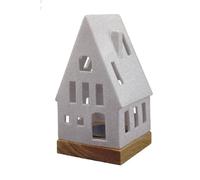 BOTANIC®-Photophore forme maison en céramique blanche taille M - diamètre 7,7 x H 14,5 cm