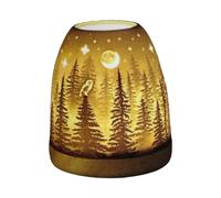 BOTANIC®-Photophore mini igloo en céramique blanche et socle bois motif foret et hibou - diamètre 9 x H 11 cm