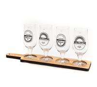 BOTANIC®-Planche avec 4 verres coloris transparent en verre et bois - 10 x 21 x 50 cm