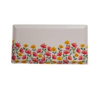 BOTANIC®-Plat à cake rectangulaire en céramique blanche à motif fleurs Louise - 31 x 16 x 1 cm