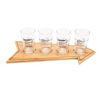 BOTANIC®-Plat en bambou forme flèche et 4 verres à bière coloris transparent en verre - 22 x 15 x 51 cm