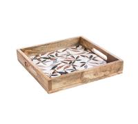 BOTANIC®-Plateau carré feuillage d'automne coloris blanc en bois de manguier - 30 x 30 x 6 cm