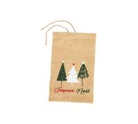BOTANIC®-Pochette cadeau en jute décor sapins vert et blanc - 25 x 40 cm