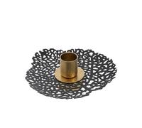 BOTANIC®-Porte-bougie forme feuille en métal noir et or - diamètre 13 x 4 cm