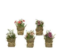 BOTANIC®-Pot de fleurs des champs artificielles coloris multicolore avec pot en jute - 7 x 7 x 17 cm