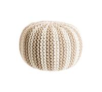BOTANIC®-Pouf rond tricoté main rayé en coton et jute beige et blanc - diamètre 50 x H 35 cm