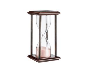 BOTANIC®-Sablier vintage en verre et bois noir avec sable rose - 7,5 x 7,5 x 15 cm