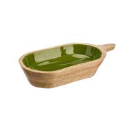 BOTANIC®-Saladier ovale uni coloris vert en manguier émaillé - 36 x 18 x 7 cm