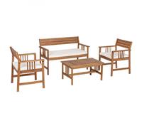 BOTANIC®-Salon de jardin coloris acacia et écru Noémie - 4 éléments (canapé, table basse et deux fauteuils)