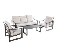 BOTANIC®-Salon de jardin dossier haut en aluminium coloris anthracite Hoya - 4 éléments (canapé, table basse et deux fauteuils)