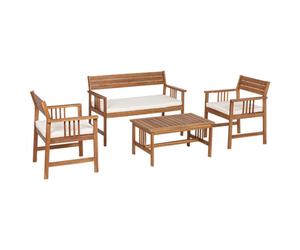 BOTANIC®-Salon de jardin en acacia coloris bois Noémi - 4 éléments (canapé, table basse et deux fauteuils)