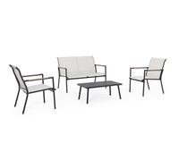 BOTANIC®-Salon de jardin en acier coloris gris Mimosa - 4 éléments (canapé, table basse et deux fauteuils)