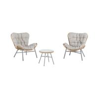 BOTANIC®-Salon de jardin en acier et résine tressée coloris noir et miel Hosta - 3 éléments (table basse et deux fauteuils)