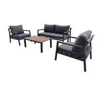 BOTANIC®-Salon de jardin en aluminium coloris anthracite Games - 4 éléments (canapé, table basse et deux fauteuils)