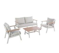 BOTANIC®-Salon de jardin en aluminium coloris beige Milly - 4 éléments (canapé, table basse et deux fauteuils)