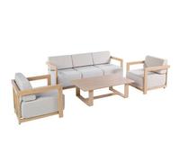 BOTANIC®-Salon de jardin en aluminium effet bois et coton coloris gris Cannes - 4 éléments (canapé, table basse et deux fauteuils)