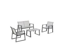 BOTANIC®-Salon de jardin en aluminium graphite et toile textylène gris perle Alysse - 4 éléments (canapé, table basse et deux fauteuils)