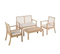 BOTANIC®-Salon de jardin en bois et corde coloris beige Séquoïa - 4 éléments (canapé, table basse et deux fauteuils)