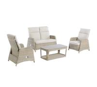 BOTANIC®-Salon de jardin en résine coloris beige Vérando - 4 éléments (canapé, table basse et deux fauteuils)