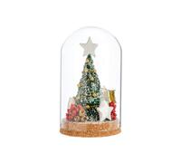 BOTANIC®-Sapin de Noël décoré vert, or, rouge sous cloche à poser - 25 cm