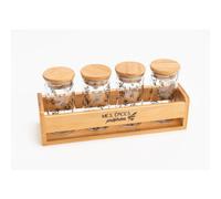 BOTANIC®-Support en bambou et 4 pots épices coloris transparent en verre - 8 x 11,5 x 25,8 cm