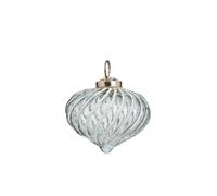 BOTANIC®-suspension boule décorative goutte striée mat coloris bleu en verre et métal - diamètre 7,5 cm