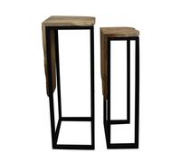 BOTANIC®-Table d’appoint en teck à socle noir - 29 x 28 x 77 cm
