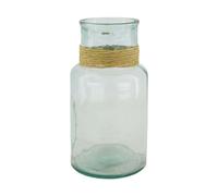 BOTANIC®-Vase en verre recyclé vert transparent et raphia - diamètre 15 x 28 cm