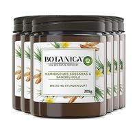 Botanica by Air Wick Lot de 6 bougies parfumées, dans un verre, jusqu'à 40 heures par bougie, parfum : herbe douce et bois de santal, fabriquées de manière durable avec des ingrédients naturels, 6 x
