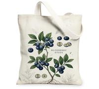 Botanical Blueberry Study Sac fourre-tout en toile 33 x 38 cm | Illustration botanique, amoureux de la nature, style vintage, sac de marché agricole, amateur de jardinage