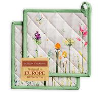 Botanical Fresh 100% Cotton Pot Holder Set of 2 for Barbecue,Baking,Oven,Microwave,Grilling,Spring/Summer,Easter (20 cm x 20 cm)