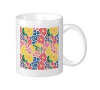 Botanical Lot de 1 mug imprimé cottage bohème abstrait fleur motif plante graphique feuilles colorées en céramique non renversable cuisine école bureau garde-manger avec poignées 325 ml