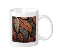 Botanical Lot de 1 tasse d'impression esthétique avec motifs de plantes et de feuilles en céramique rouge foncé brwon rouge collection salon laboratoire extérieur bureau fond plat avec poignées 325 ml