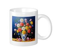 Botanical Lot de 1 tasse imprimée peinture à l'huile Vase Belle Fleur Plante Artistique Vintage Bleu Jaune Rouge Céramique Inrenversable Collection Bureau Gym Bureau Camping avec poignées Fond plat
