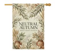 Botanicals Drapeau de maison botanique rustique avec feuilles d'automne beige double face en toile de jute pour extérieur, pelouse, cour, patio, entrée 71,1 x 101,6 cm