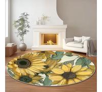 Botanique Dessiné À La Main Tournesol Thème Rond Tapis, 120 cm Doux et Durable Rond Tapis pour Chambre Entrée Salle à Manger Cuisine, Jaune Clair intérieur Décoration De La Maison