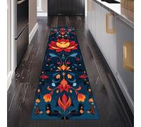 Botanique Fleur Tapis de Couloir Antidérapant 80 x 200 cm, Art Abstrait Géométrique Polygone Tapis de Passage Lavable Cuisine Devant Evier Salon Chambre à Coucher Descente de lit Interieur
