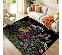 Botanique Fleuri Pastoral Tapis Lavable Imprimé Marguerite Lavande Fleur Sauvage Multicolore 50 x 80 cm, Lavable en Machine, Poils Courts, Antidérapant Tapis pour Salon Chambre Cuisine Bureau