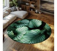 Botanique Grands Tapis Ronds 160cm Motif Feuille Verte Lavable Antidérapant Mince Tapis pour Salle de Classe Tout-Petit Salle De Bébé Décors Tapis
