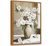 Botanique Rustique Vintage Tableau Encadrée Poster Mural Fleur Blanche Rose Peinture Impression sur Toile Image Affiche Florale Esthétique Tableau Decoration Murale Salon Chambre Coucher 40x60cm