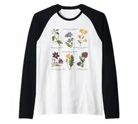 Botanique Vintage - Six Fleurs Sauvages avec des Noms latins Manche Raglan