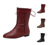 BOTCAM Bottes de cowboy, style médiéval, unisexe, style Renaissance, à enfiler, style rétro, en cuir synthétique, style médiéval, cowboy, mi-saison, western, à enfiler, Bordeaux, 36 EU