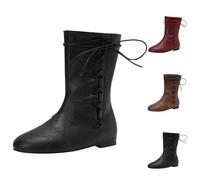 BOTCAM Bottes de cowboy, style médiéval, unisexe, style Renaissance, à enfiler, style rétro, en cuir synthétique, style médiéval, cowboy, mi-saison, western, à enfiler, Noir , 48 EU