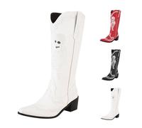 BOTCAM Bottes de cowboy western longues pour femme - Bout pointu - Bottes de cowboy rétro - Fermeture éclair - Talon bloc - Hiver - Automne - Bottes de transition - Bottes western, Blanc., 36 EU