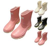 BOTCAM Bottes en caoutchouc pour femme - Bottes de pluie mi-hautes - Bottes de randonnée imperméables - Semelle en caoutchouc solide - Chaussures de pluie extra larges - Bottes de jardin imperméables