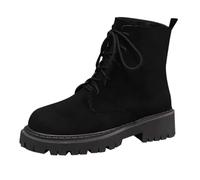 BOTCAM Bottes Femme Rétro Courtes Daim Talons Épais Grande Taille Lacets Bottines Basses Chaussures à enfiler Élégantes Légères Bottines Automne Hiver Bottes mi-saison Bottes mi-mollet, Noir , 38 EU