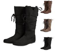 BOTCAM Bottes médiévales pour homme et femme - Bottes de cowboy rétro en cuir synthétique - Bottes western avec lacets - Bottes d'été mi-hautes pour femme, Z Noir2, 35 EU
