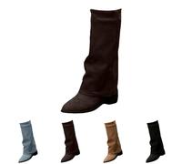 BOTCAM Bottes mi-hautes en daim pour femme - Bottes de cowboy médiévales - Bottes mi-hautes - Bottes de cowboy - Bottes western - Chaussures à enfiler, café, 42 EU